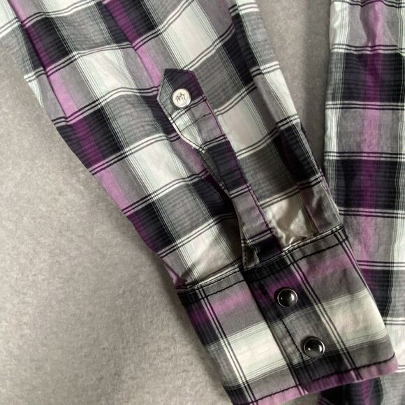 Rock 47 by Wrangler Shirt Men's XXL LS Plaid Pattern W Embroidering & Snaps - Picture 4 of 10